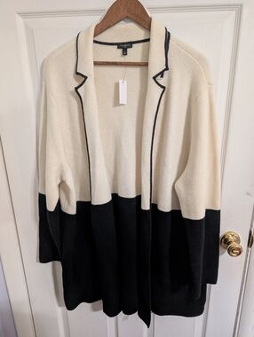 New Talbots Womens Sweater Wool Milano Stitch Jacket Colorblock Ivory Plus 2X